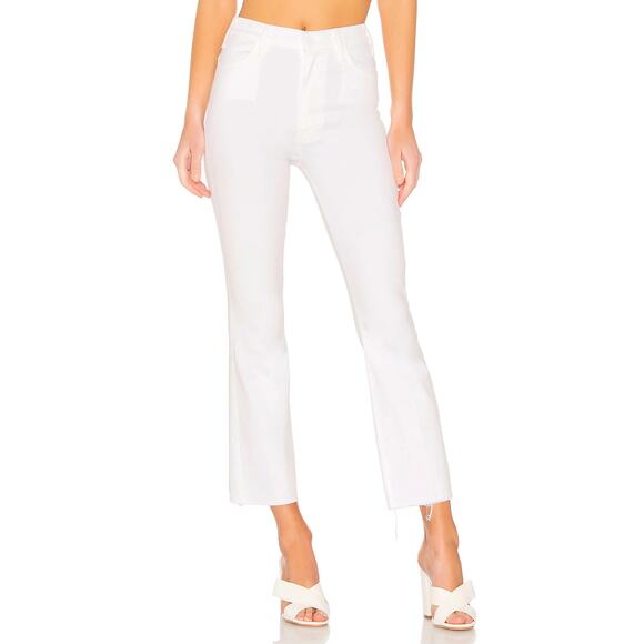 MOTHER Denim - MOTHER The Hustler Ankle Fray Jeans in Glass Slipper White Cropped Denim